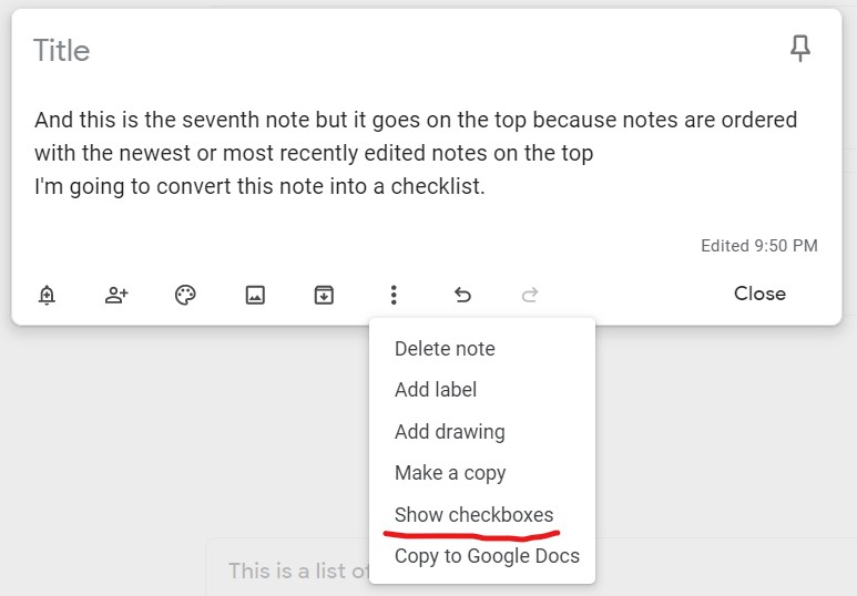 Convert a Google Keep note to a list