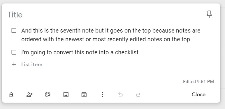 Converted Google keep note
