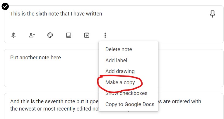 Make a copy of a Google Keep note