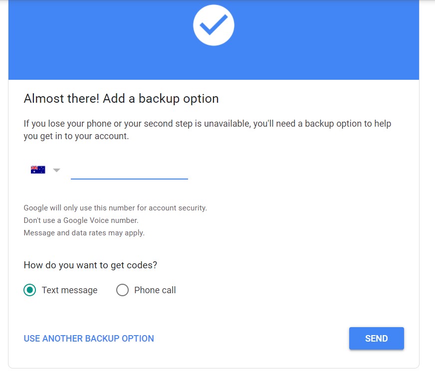 Add a backup option to your second sign in device