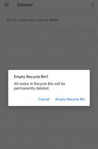 Empty Google Keep bin from mobile 1
