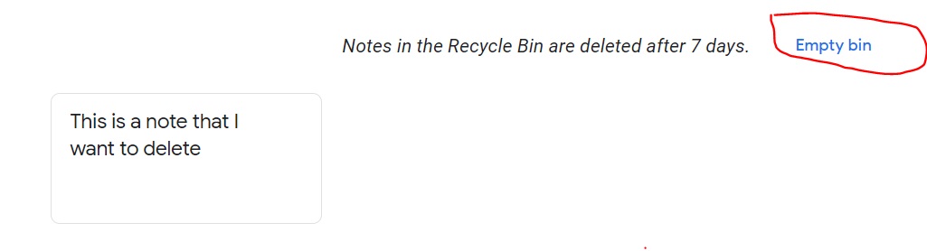 Empty Google Keep bin