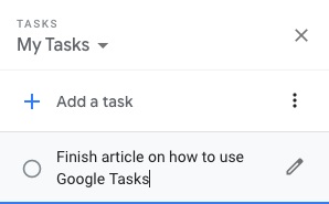 Google Tasks with a new task added 1