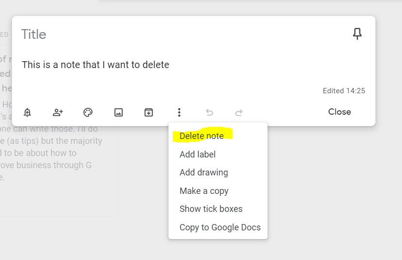 Image for how to delete a Google Keep Note