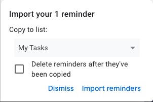 Import reminders to Google Tasks