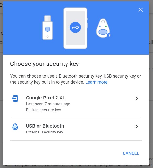 choose security key for phone