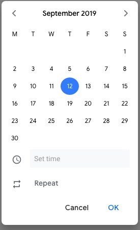 select a date and set a time for a Google Task on desktop