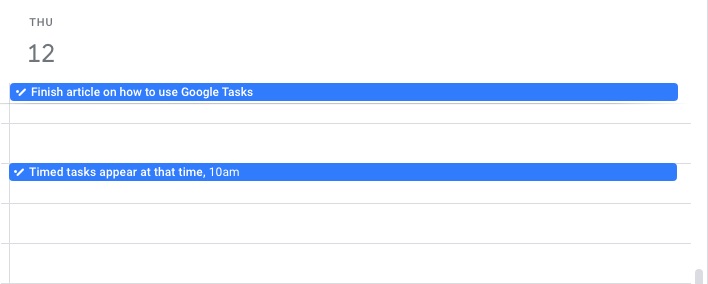 view of timed and untimed Google Tasks