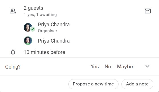 click on the up arrow to suggest a new time in google calendar