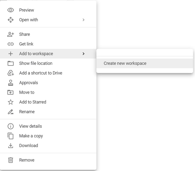 right click option to add to workspace